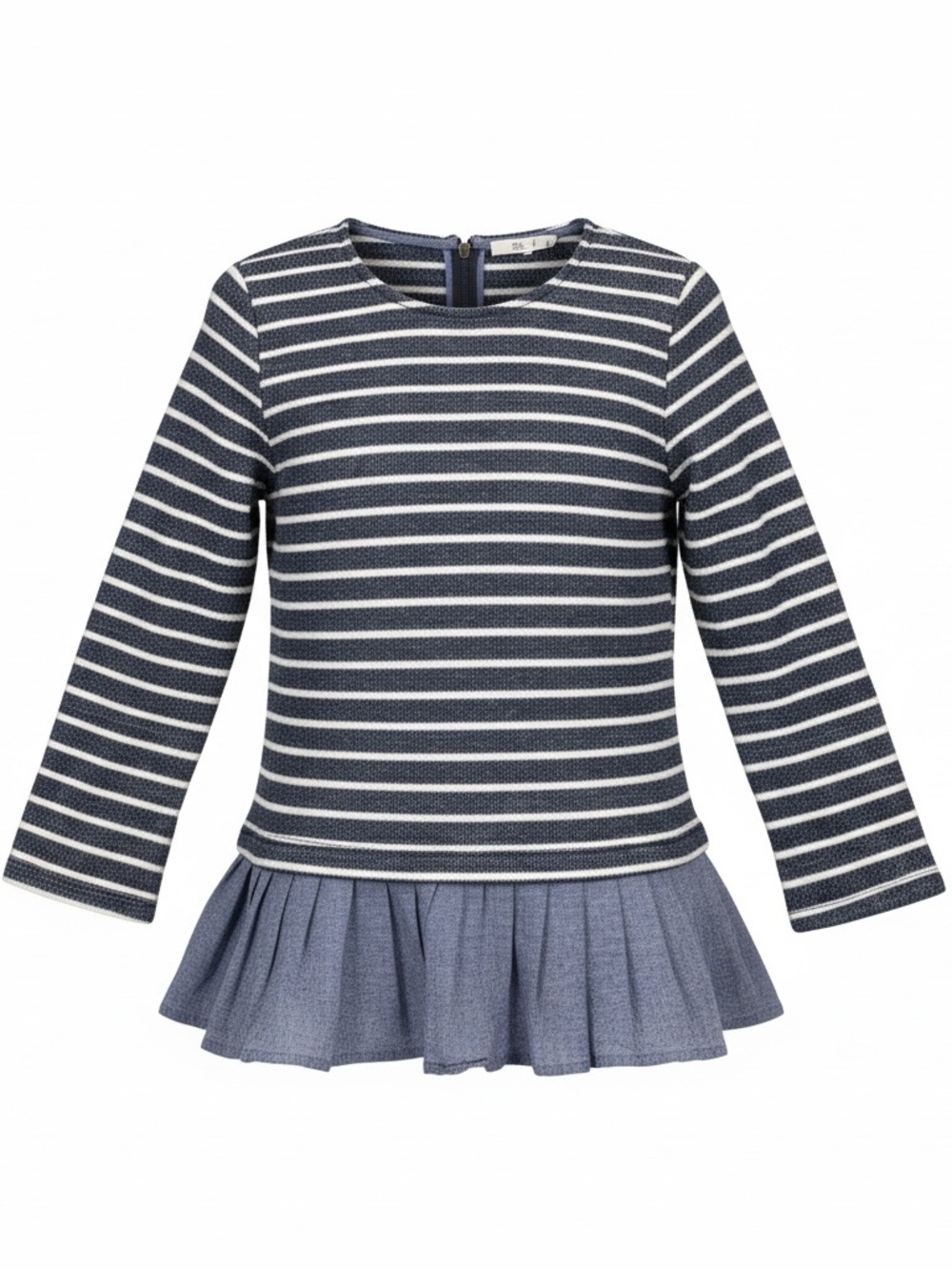 Thml Medium Striped Peplum Top Blue White 3/4 Sleeve 100% Cotton Preppy Nautical
